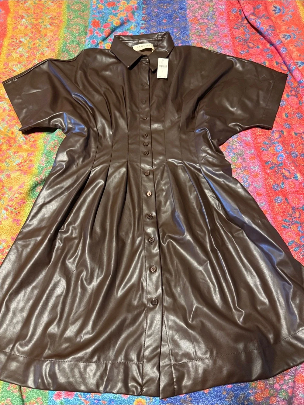 Tobie Faux Leather Mini Shirtdress by Exquise